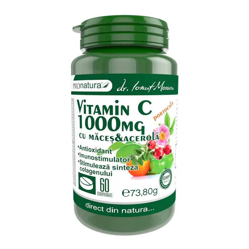 Vitamina C 1000 mg cu măceș, portocală 60 comprimate – Medica