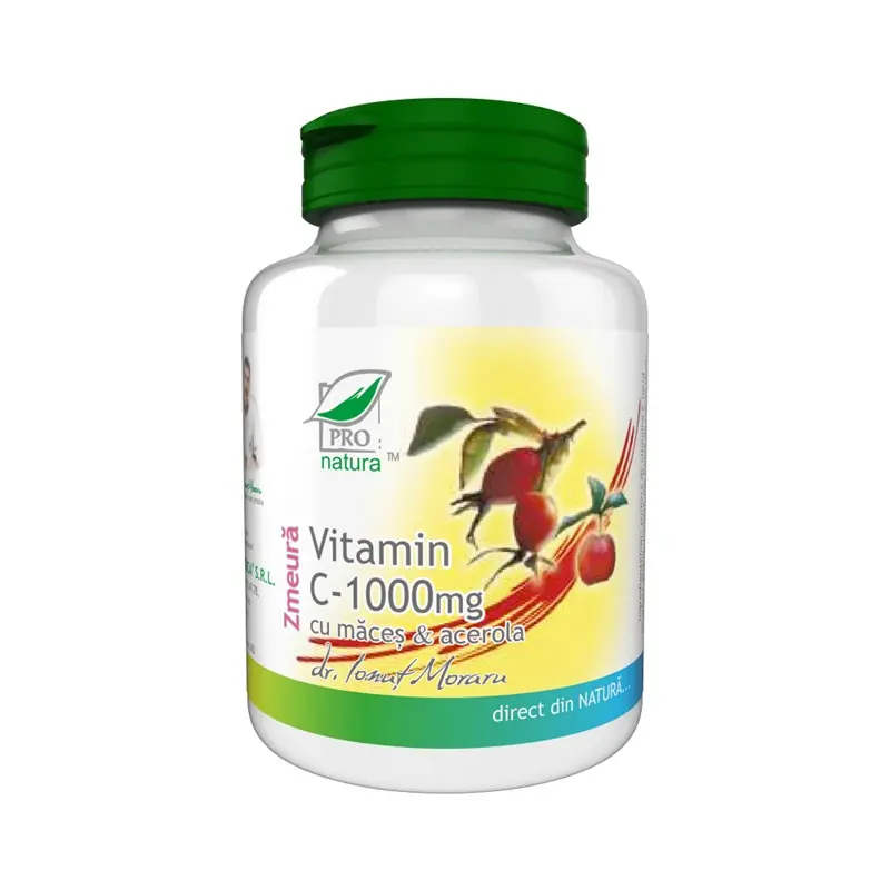 Vitamina C 1000 mg măceș acerola zmeură 100 comprimate – Medica