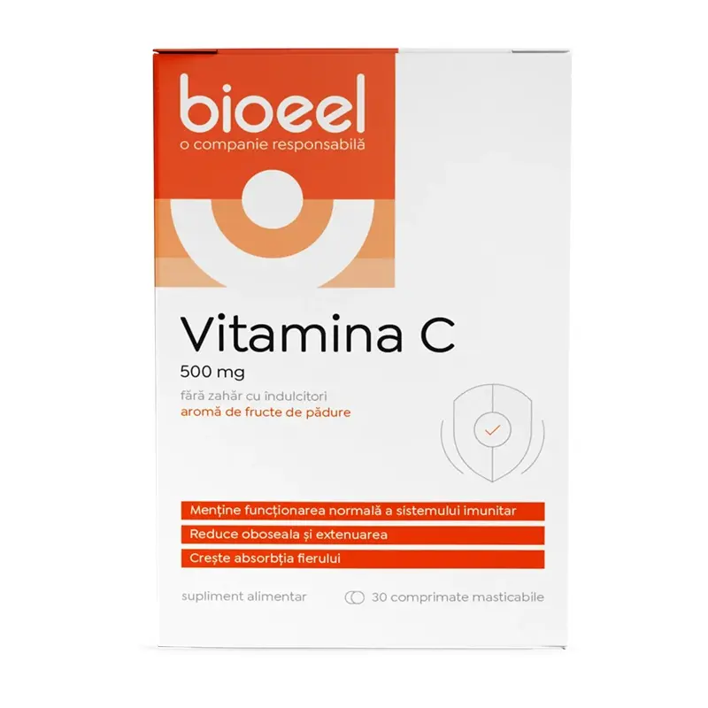 Vitamina C 500 mg fără zahăr 30 comprimate masticabile – Bioeel