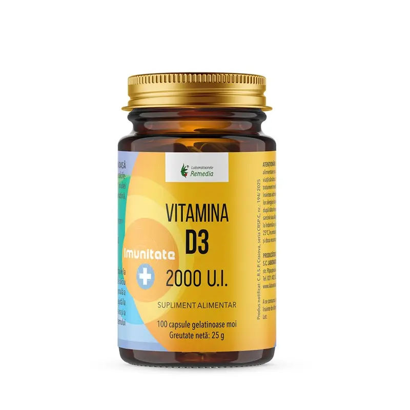 Vitamina D3 2000 UI 100 capsule moi – Remedia - Oase și dinți