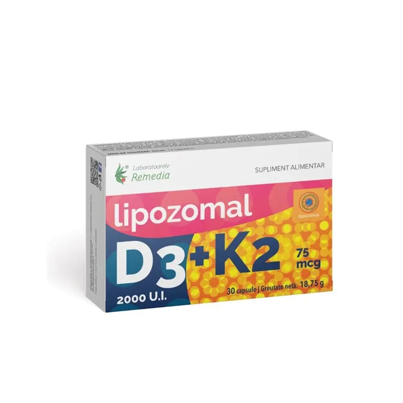 Vitamina D3 2000 UI + K2 75 µg lipozomală 30 capsule – Remedia