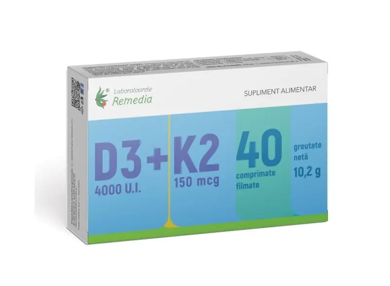 Vitamina D3 4000 UI + K2 150 µg 40 comprimate filmate – Remedia