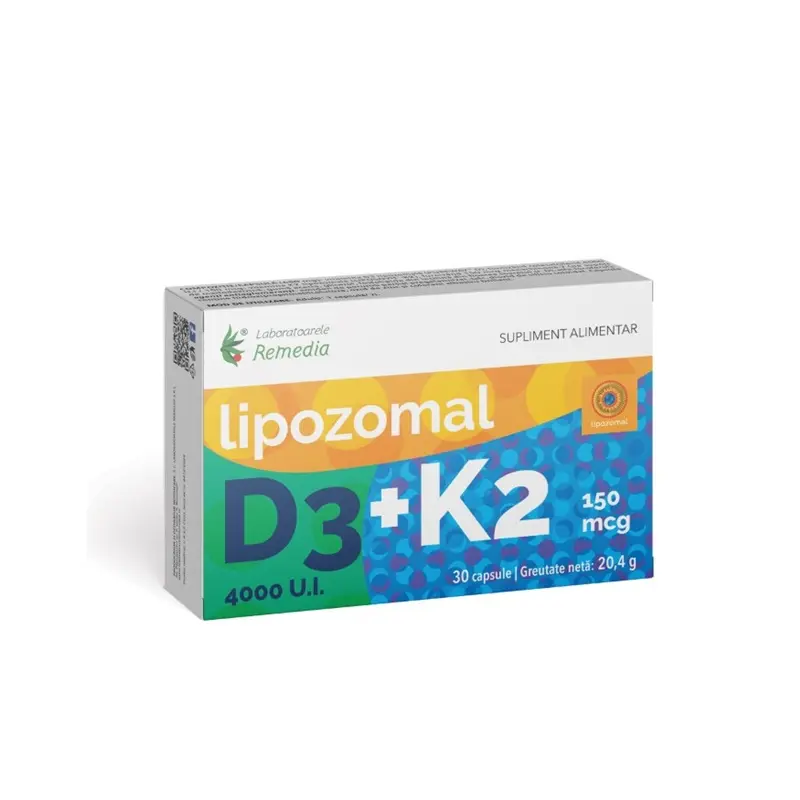 Vitamina D3 4000 UI + K2 150 µg lipozomală 30 capsule – Remedia