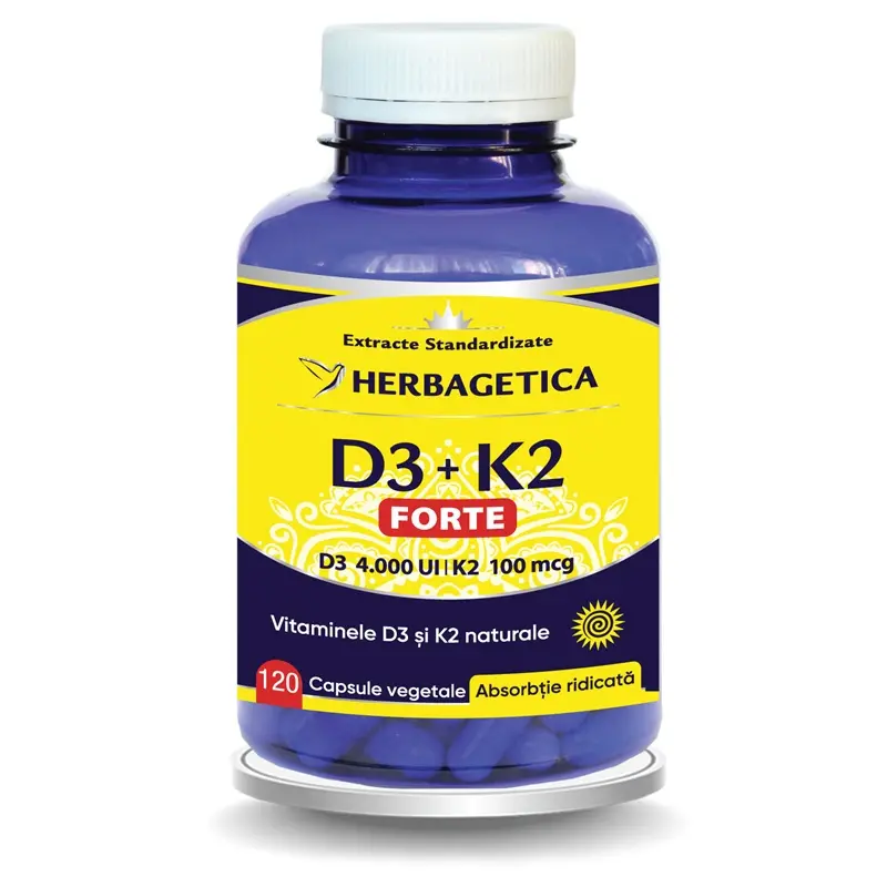 Vitamina D3+K2 Forte 120 capsule – Herbagetica - Pentru oase