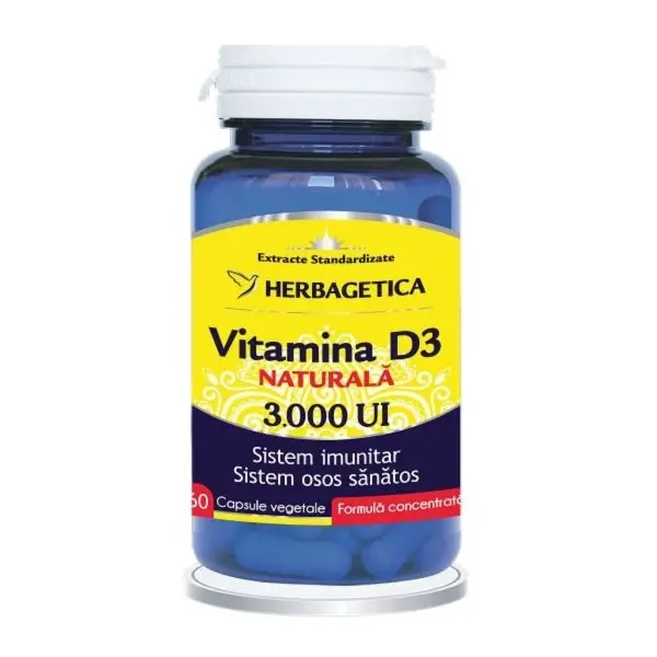 Vitamina D3 naturală 3000 UI 60 capsule – Herbagetica