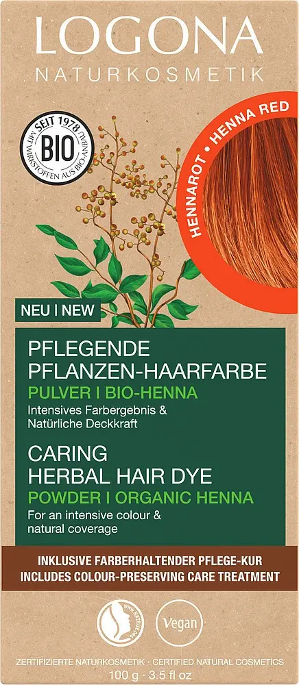 Vopsea de par bio pe baza de plante, 030, rosu henna 100g Logona