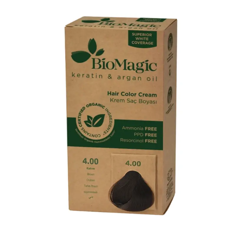 Vopsea de par fara amoniac 4.00 castaniu BioMagic