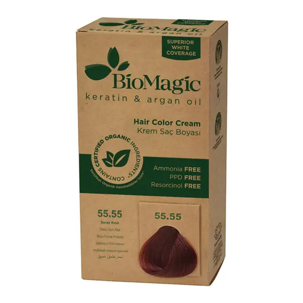 Vopsea de par fara amoniac 55.55 Roscat Intens Inchis BioMagic