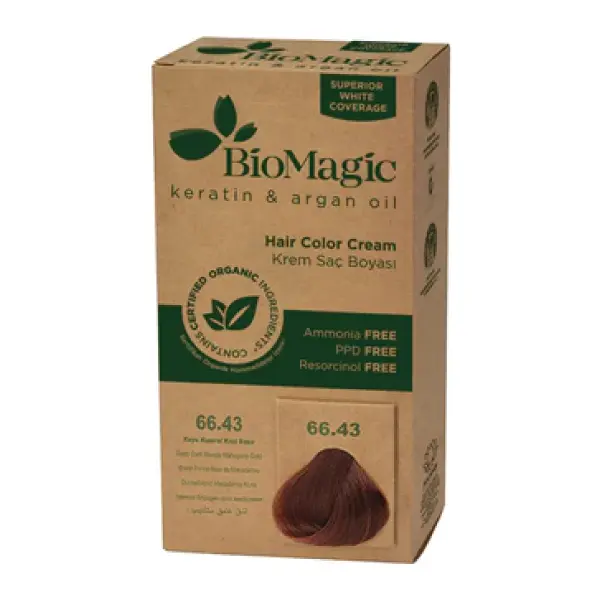 Vopsea de par fara amoniac 66.43 Blond Mahon Inchis Cu Reflexe Aurii BioMagic