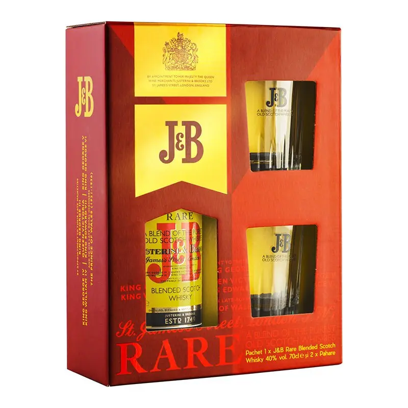 Whisky J&B Rare Blended 40% 0.7L + 2 Pahare