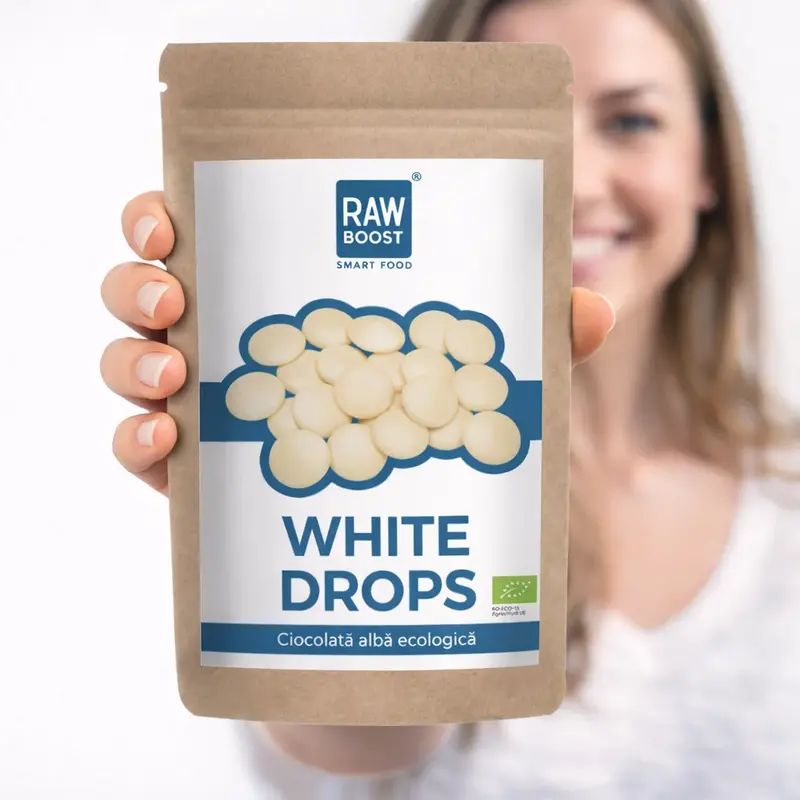 White Drops - Ciocolată Albă Vegană ECO, 90g | Rawboost