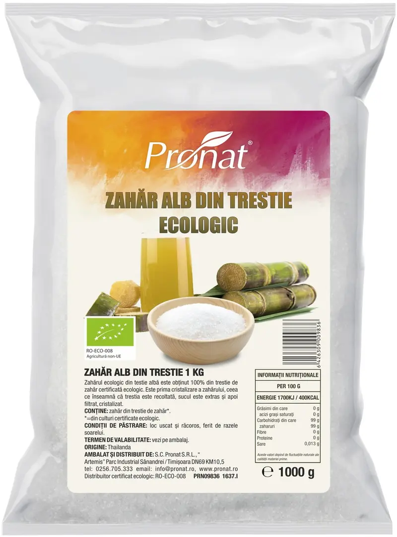 Zahar alb bio din trestie, Pronat