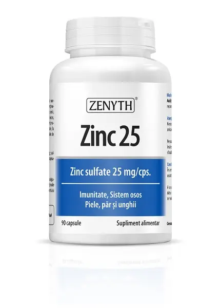 Zinc 25 mg 90 capsule – Zenyth - Piele, păr, unghii