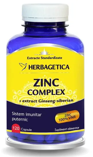 Zinc Complex organic 120 capsule – Herbagetica - Piele și păr
