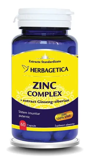 Zinc Complex organic 60 capsule – Herbagetica - Piele și păr